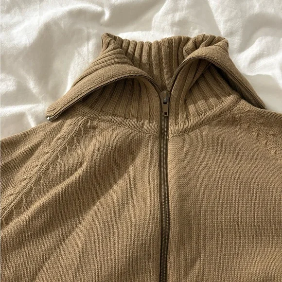 JohnPaulRichard Tan Zip Up Sweater with Ribbed Knit - Picture 3 of 6